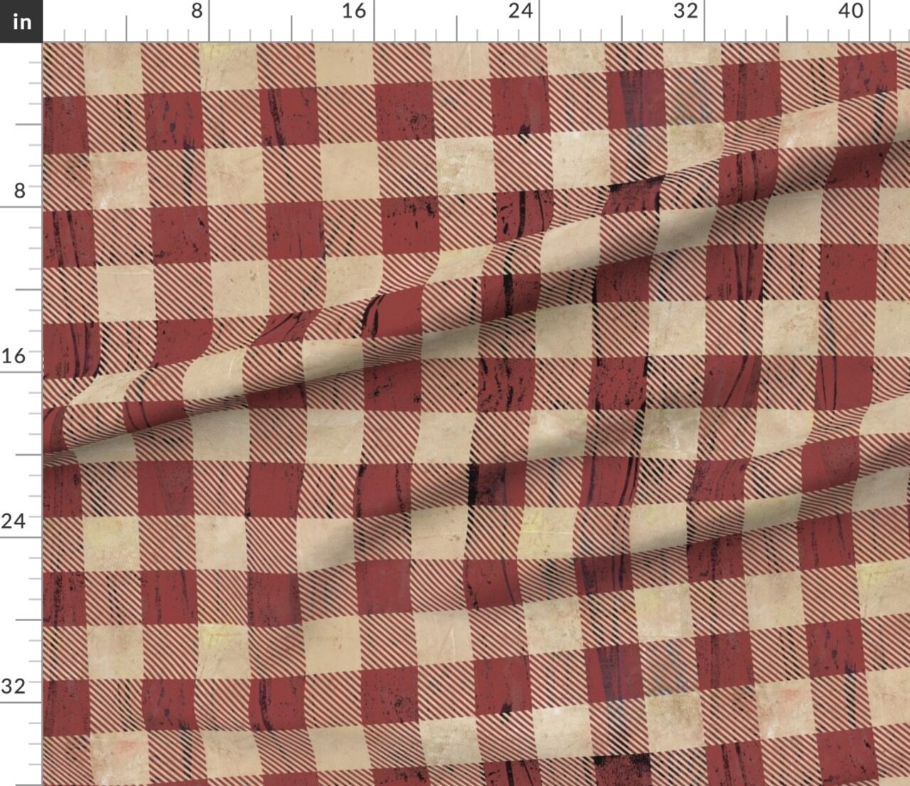 Rustic Plaid Earthy Brick Red Buffalo Plaid Weathered Look Distressed Red Plaid Custom Printed Fabric by Spoonflower Various Fabrics by the Yard or Fat Quarter